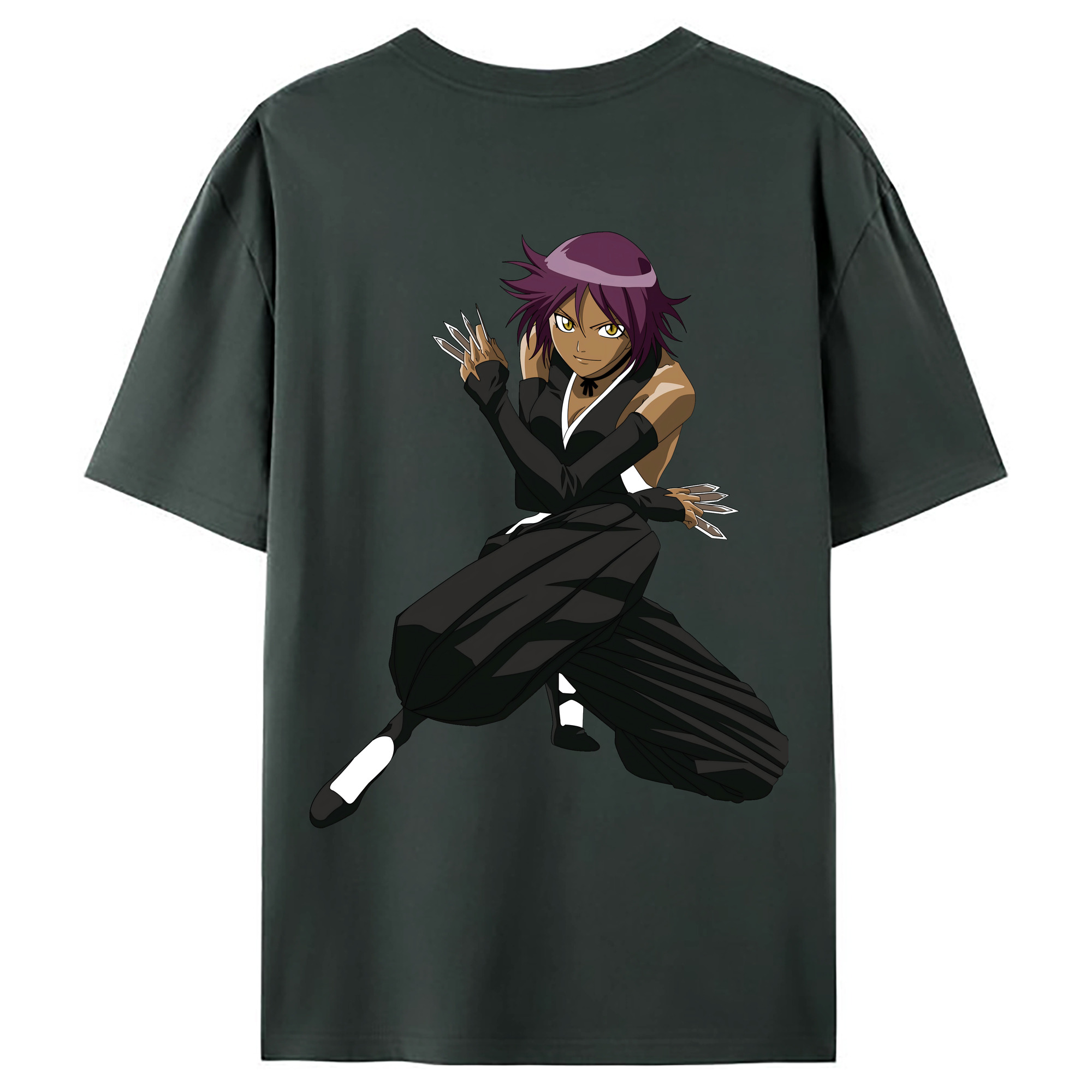 （画像用） ブリーチ 四楓院 夜一（しほういん よるいち） BLEACH Shihouin Yoruichi 綿100％ メンズ半袖Tシャツ（バックプリント） 通気性